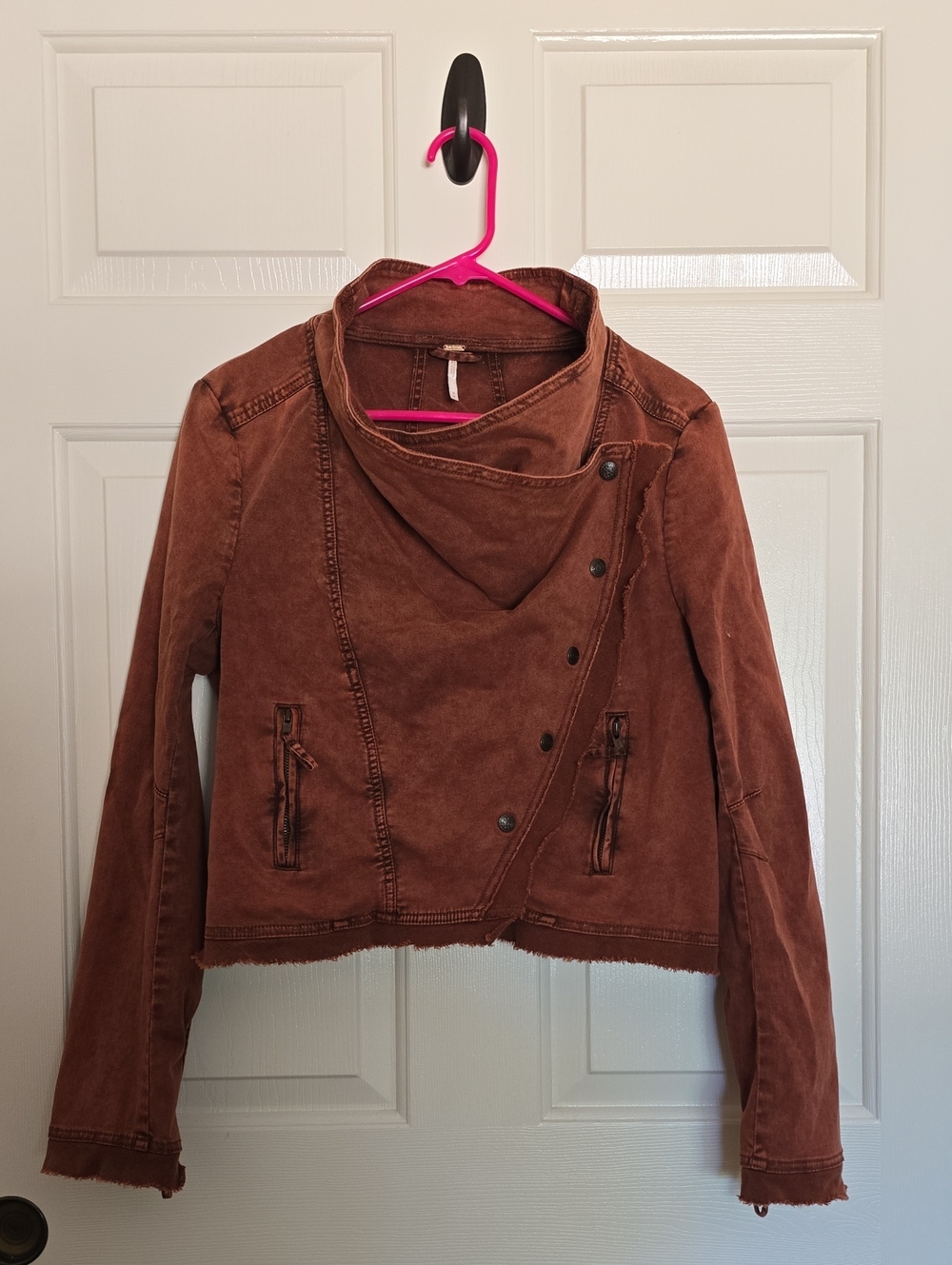 Free People Collapsing Twill Raw Edge Jacket EUC Boho